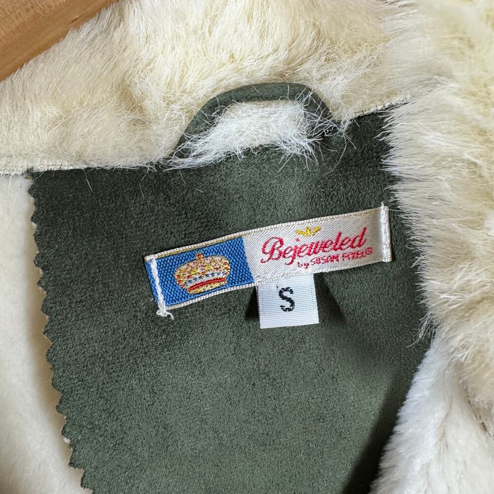Bejeweled by Susan Fixel Jacket Women S Faux Suede Olive Green Military Y2K - Picture 4 of 9